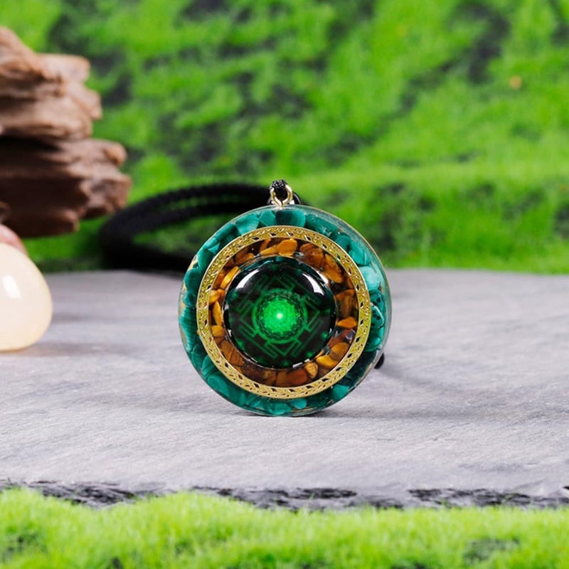 daydayup Orgonite Necklace - Sri Yantra Rotatable Pendant For Anti Stress Anxiety & Meditation - Malachite And Tiger Stone For Spiritual Healing & Positive Energy - Image 2